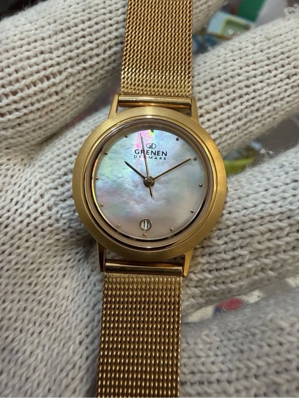Skagen Grenen M-23SRRW Womens Watch Rose Gold Mesh Band Mother of Pearl Dial